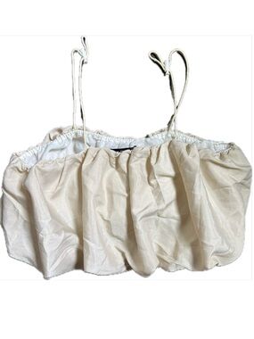 Shein Ruffle Cream Crop Toggle Strap Top Size Large